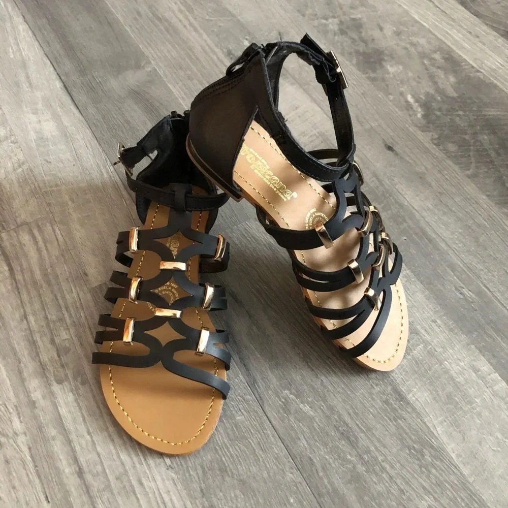 Tropicana Girls Black Leather Sandals